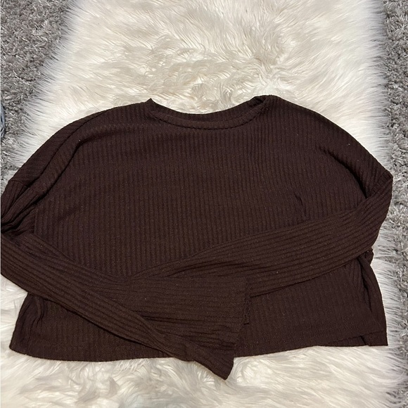 Sweaters - Brown Cropped Long Sleeve Top